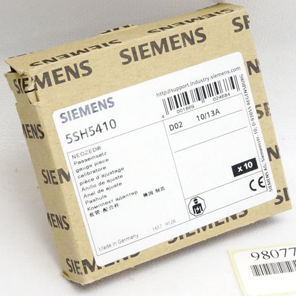Siemens Neozed Passeinsatz 5SH5410 / Inhalt : 10 Stück / Neu OVP - Maranos.de