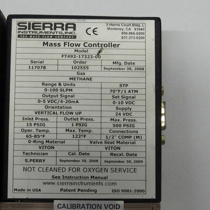 Sierra Instruments Mass Flow Controller FT492-17323-00 / 102555 - Maranos.de
