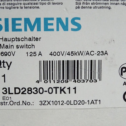 Siemens Hauptschalter 3LD2830-0TK11 / Neu OVP - Maranos.de