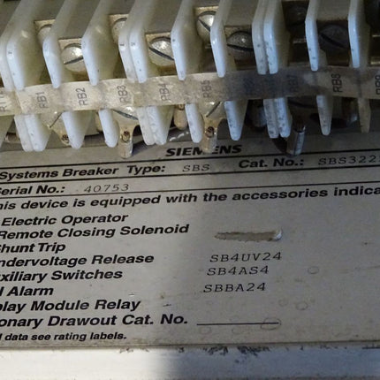Siemens SBS2500 / SBS3225F / SBBA24 Circuit Breaker Leistungschalter - Maranos.de