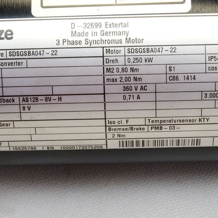 Lenze Servomotor SDSGSBA047-22 0,250kW 3000r/min - Maranos.de