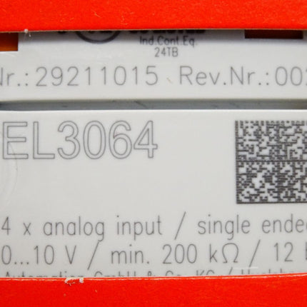 Beckhoff analoge Eingangsklemme EL3064 Rev.0020 / Neu OVP versiegelt - Maranos.de