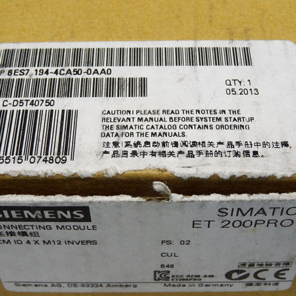Siemens 6ES7194-4CA50-0AA0 Simatic ET200PRO 6ES7 194-4CA50-0AA0 neu-OVP - Maranos.de