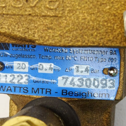 Watts 31223 Waletzko Systemtrenner PN10 009 / Neu - Maranos.de