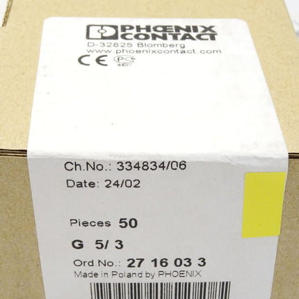 Phoenix Contact Geräteklemme G5/3 / 2716033 / Inhalt : 50 Stück / Neu OVP versiegelt - Maranos.de