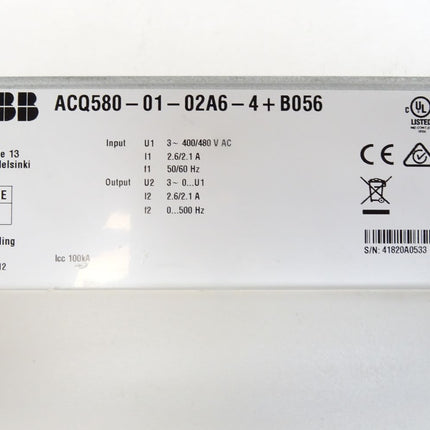 ABB Frequenzumrichter 2.6/2.1A 1kW 400/480V AC 50/60Hz 0...500Hz ACQ580-01-02A6-4 + B056 / Neu - Maranos.de