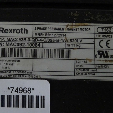 Rexroth Servomotor MAC092B-0-QD-4-C/095-B-1/WI520LV / MNR R911272914 Top - Maranos.de