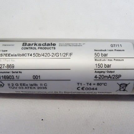 Barksdale 0427-869 / UDS7EExia/ibIICT4 / 50b/420-2/G1/2F/F / Neu OVP - Maranos.de