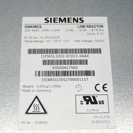 Siemens Sinamics Line Reactor 6SL3203-0CD21-0AA0 - Maranos.de