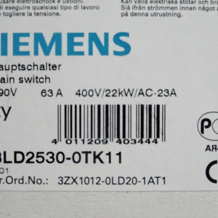 Siemens Hauptschalter 3LD2530-0TK11 / Neu OVP - Maranos.de