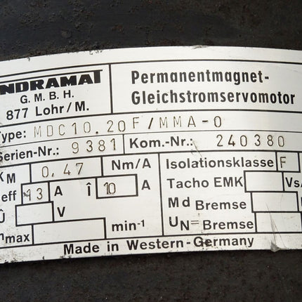 Indramat Permanentmagnet-Gleichstromservomotor Servomotor MDC10.20F/MMA-0 - Maranos.de