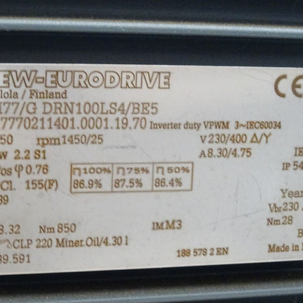 SEW Eurodrive Getriebemotor FH77/GDRN100LS4/BE5 FH77/G DRN100LS4/BE5 1450/25rpm 2.2kW i58.32 Unbenutzt - Maranos.de