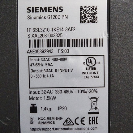 Siemens Sinamics G120C PN 6SL3210-1KE14-3AF2 1.5kW - Maranos.de
