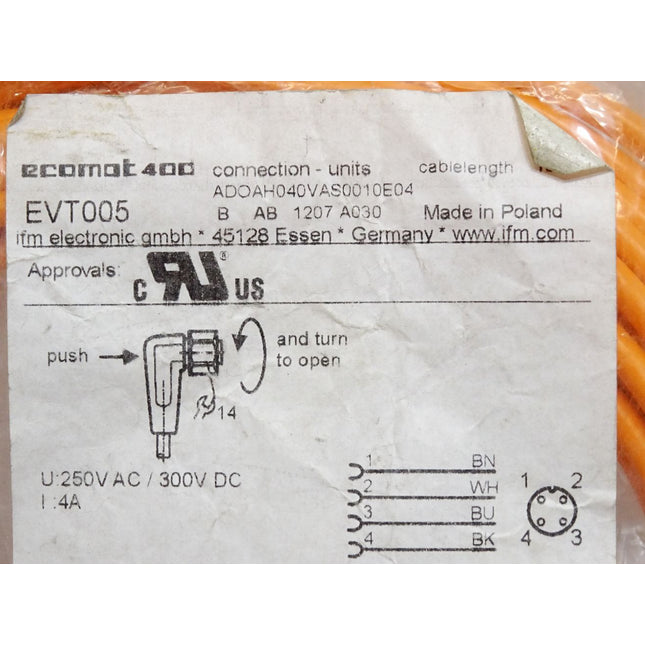 Ifm Electronic Anschlusskabel ADOAH040VAS0010E04 EVT005 / Neu OVP - Maranos.de