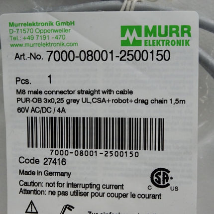 Murr Elektronik Kabel 1.5m 7000-08001-2500150 / Neu OVP - Maranos.de