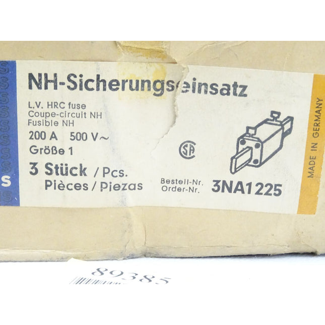 Siemens NH-Sicherungseinsatz 200A 500V~ / 3NA1225 / Inhalt : 3 Stück / Neu OVP - Maranos.de