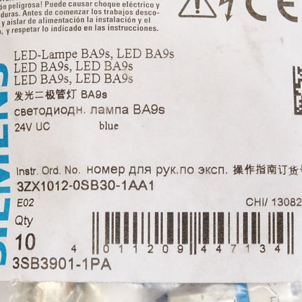Siemens LED-Lampe BA9s 3SB3901-1PA / Inhalt : 10 Stück / Neu OVP - Maranos.de