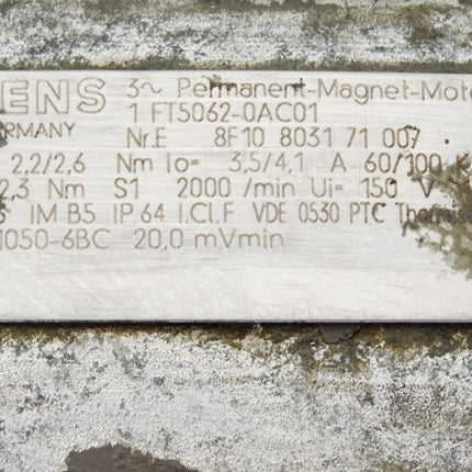 Siemens Permanent Magnet Motor Servomotor 1FT5062-0AC01 2000min-1 - Maranos.de