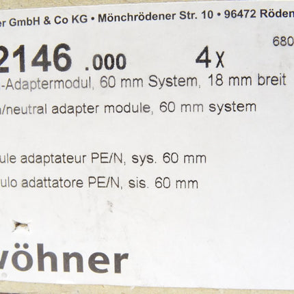 Wöhner PE/N-Adaptermodul / 32146 / Inhalt : 4 Stück / Neu OVP - Maranos.de