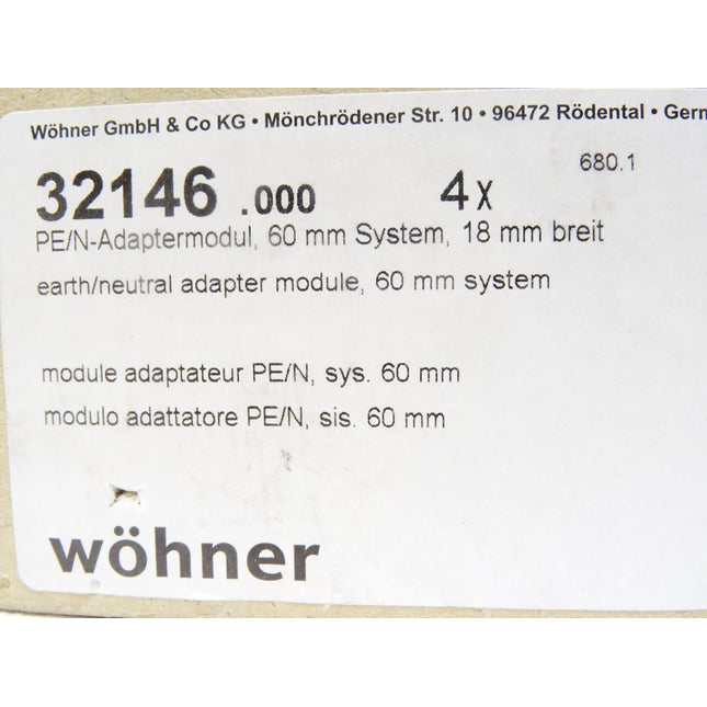 Wöhner PE/N-Adaptermodul / 32146 / Inhalt : 4 Stück / Neu OVP - Maranos.de