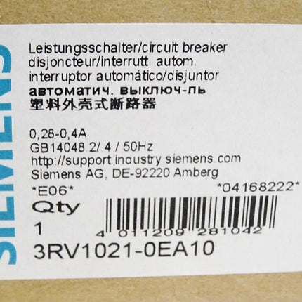 Siemens Leistungsschalter 3RV1021-0EA10 / Neu OVP - Maranos.de