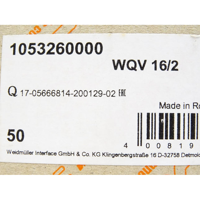 Weidmüller WQV16/2 / 1053260000 / Inhalt : 50 Stück / Neu OVP - Maranos.de