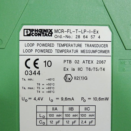 Phoenix Contact 2864574 MCR-FL-T-LP-I-EX Temperaturmessumformer - Maranos.de