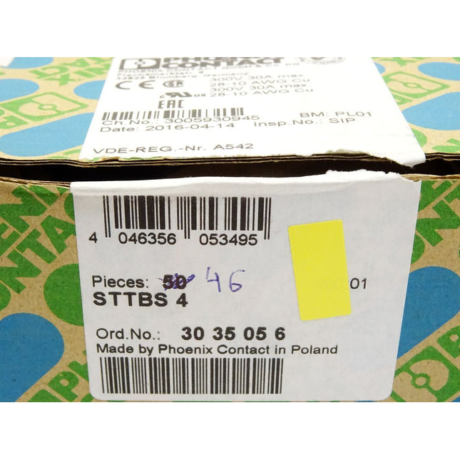 Phoenix Contact Doppelstock-Zugfederklemme STTBS4 / 3035056 / Inhalt : 46 Stück / Neu OVP - Maranos.de
