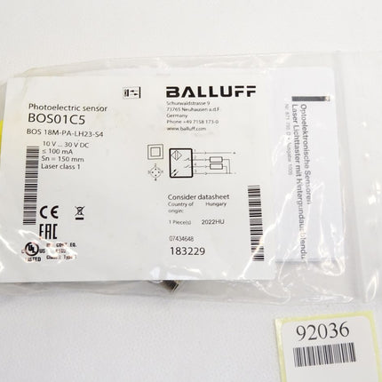 Balluff Photoelectric Sensor BOS01C5 BOS 18M-PA-LH23-S4 / Neu OVP - Maranos.de