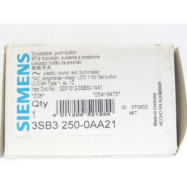 Siemens Drucktaster Rot 3SB3250-0AA21 mit 3SB3400-1QB und 3SB3400-0C / Neu OVP - Maranos.de