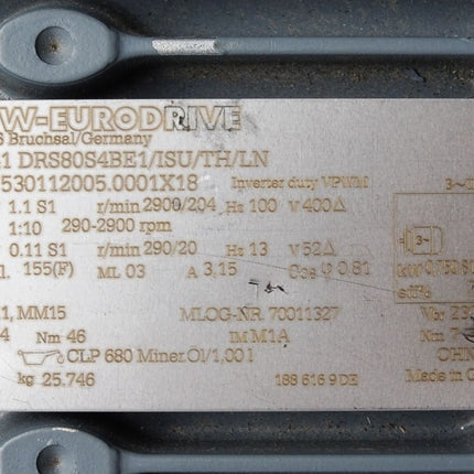 SEW Eurodrive HS41 DRS80S4BE1/ISU/TH/LN HS41DRS80S4BE1/ISU/TH/LN 1.1kW  2900/204r/min i14.24 Unbenutzt - Maranos.de