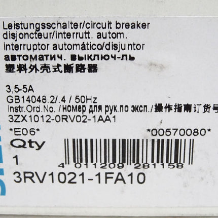 Siemens Leistungsschalter 3RV1021-1FA10 / Neu OVP - Maranos.de