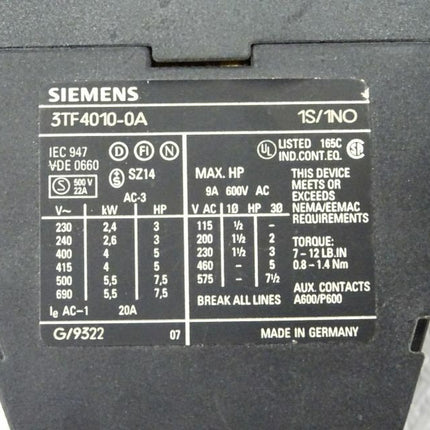 Siemens Schütz 3TF4010-0A 230 V / 1S/1NO - Maranos.de