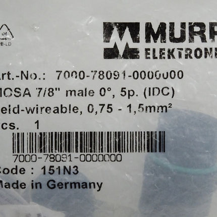 Murr Elektronik 7000-78091-0000000 Stecker gerade 5-polig Stift / Neu OVP - Maranos.de