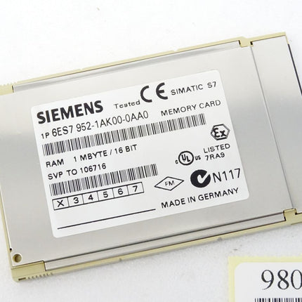 Siemens 6ES7952-1AK00-0AA0 6ES7 952-1AK00-0AA0 Memory Card 1MB - Maranos.de