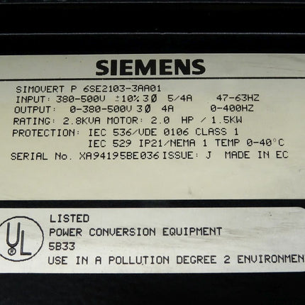 Siemens Simovert P 6SE2103-3AA01 / 6ES2 103-3AA01 Frequenzumrichter - Maranos.de