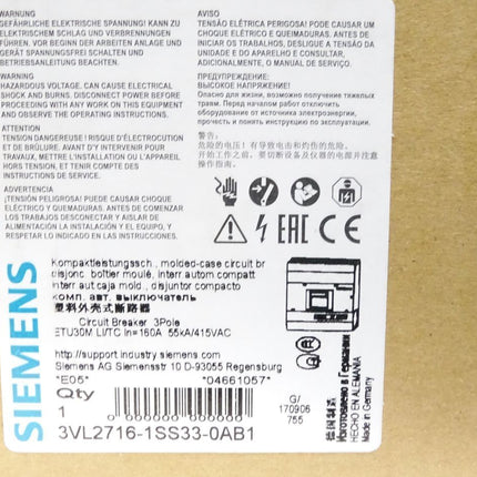 Siemens Kompaktleistungsschalter 3VL2716-1SS33-0AB1 / Neu OVP - Maranos.de
