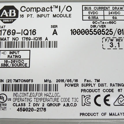 Allen Bradley 1769-IQ16 Compact I/O Digital-Eingangsmodul - Maranos.de