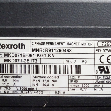 Rexroth Servomotor R911260468 MKD071B-061-KG1-KN 1000min-1 - Maranos.de