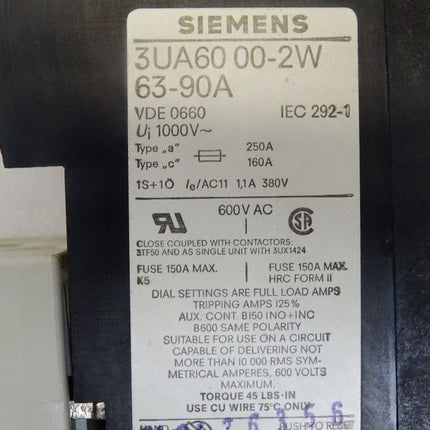 Siemens Motorschutzschalter 3UA6000-2W63-90A / - Maranos.de