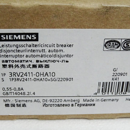 Siemens Leistungsschalter 3RV2411-0HA10 / Neu OVP - Maranos.de