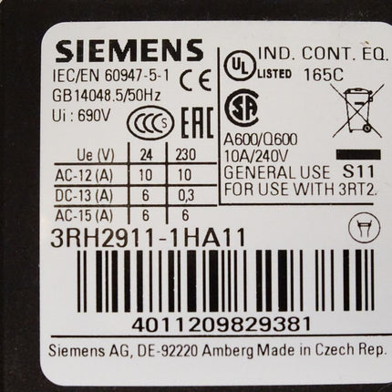 Siemens 3RH2911-1HA11 Hilfsschalter / Neu - Maranos.de