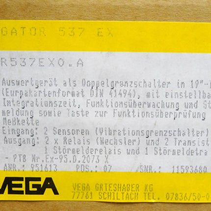 Vega VEGATOR 537 Ex TOR537Ex0.A Auswertgerät / Neu OVP - Maranos.de