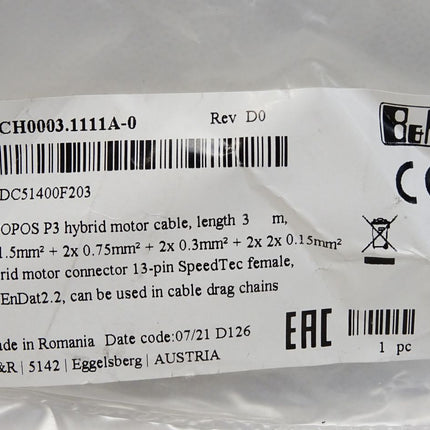 B&R 8ECH0003.1111A-0 Rev.D0 ACOPOS P3 Motorhybridkabel / Neu OVP - Maranos.de
