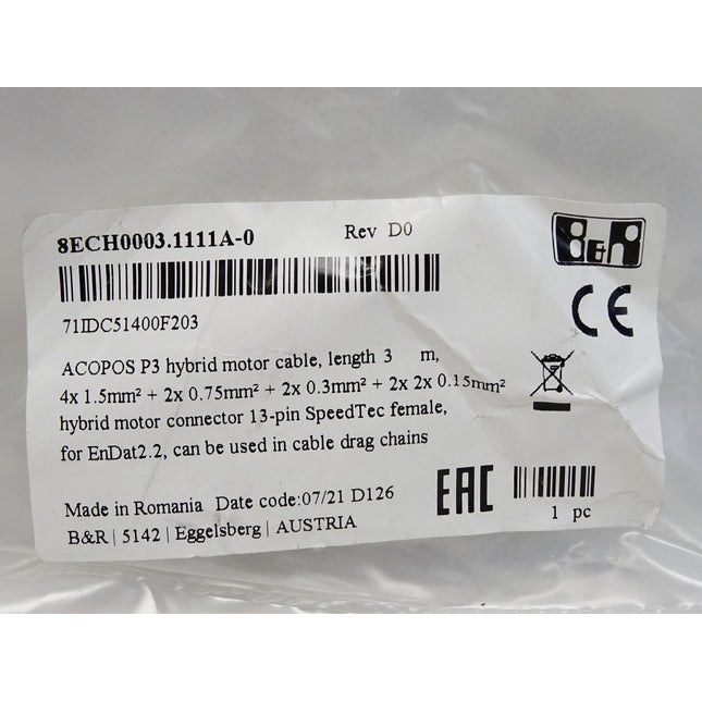 B&R 8ECH0003.1111A-0 Rev.D0 ACOPOS P3 Motorhybridkabel / Neu OVP - Maranos.de