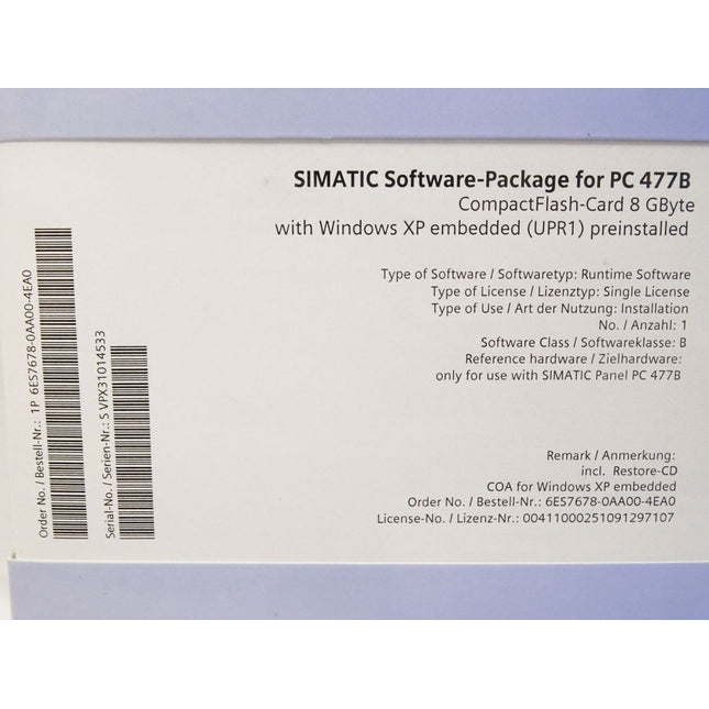 Siemens 6ES7678-0AA00-4EA0 Simatic Software Package for PC 477B Flash-Card 8GB / Neu OVP - Maranos.de