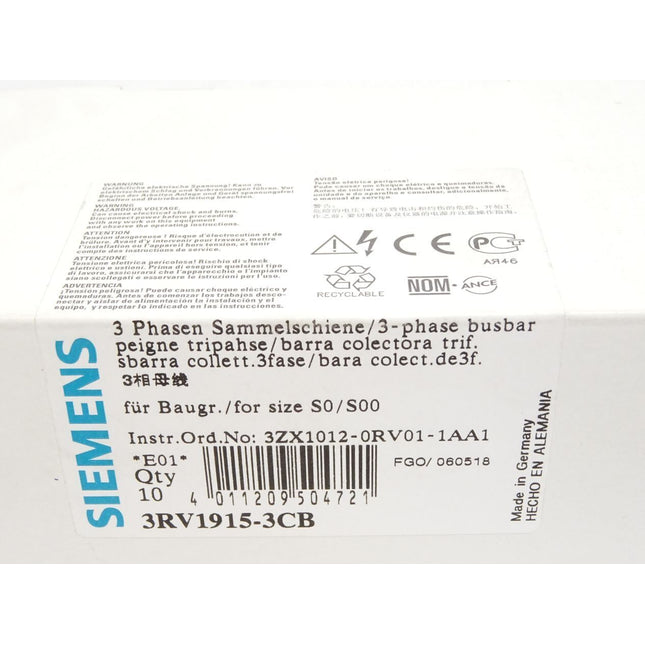 Siemens 3 Phasen Sammelschiene 3RV1915-3CB / Inhalt : 10 Stück / Neu OVP - Maranos.de