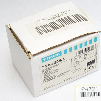 Siemens Sicherungseinsatz 3NA6805-04 16A / Inhalt : 3 Stück / Neu OVP - Maranos.de