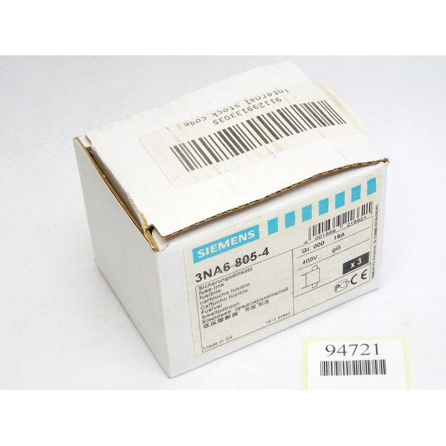 Siemens Sicherungseinsatz 3NA6805-04 16A / Inhalt : 3 Stück / Neu OVP - Maranos.de
