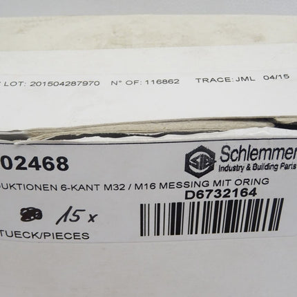 Schlemmer Reduktionen 6-Kant M32/M16 Messing mit Oring / 6102468 / Inhalt : 15 Stück / Neu OVP - Maranos.de